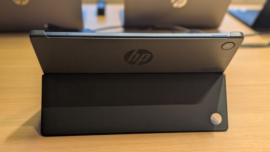 HP OmniPad 12 features a 12-inch multi-touch display and a detachable keyboard. (Image credit: Anuj Bhatia/The Indian Express)