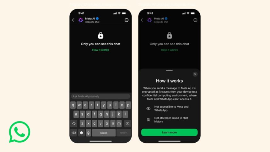 Meta’s new Incognito Chat feature aims to bring private AI conversations to WhatsApp and the Meta AI app. (Image: WhatsApp)