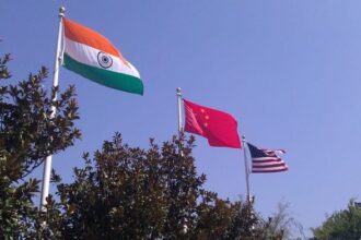 India, China, US flags for representation
