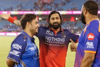 RCB's Krunal Pandya (C) with MI owner Anant Ambani (L) and MI batting coach Kieron Pollard. (CREIMAS FOR IPL)