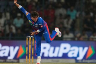 Delhi Capitals' Kuldeep Yadav bowls a delivery during the Indian Premier League cricket match between Delhi Capitals and Punjab Kings in New Delhi, India, Saturday, April 25, 2026. (AP Photo)