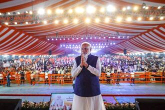 Prime Minister Narendra Modi during a public meeting in Hyderabad, Telangana