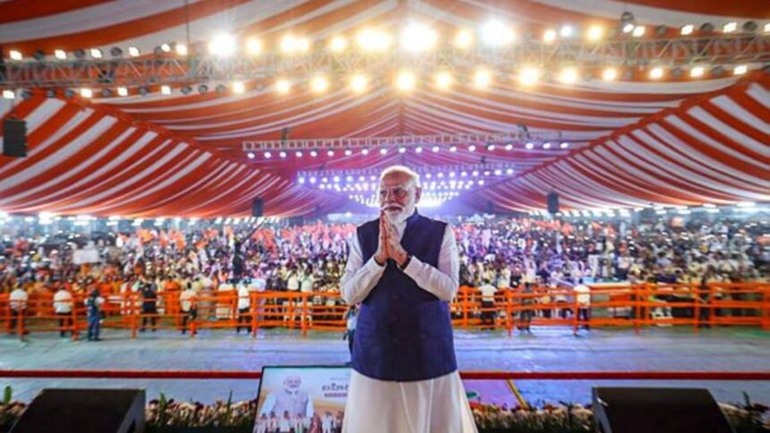 Prime Minister Narendra Modi during a public meeting in Hyderabad, Telangana