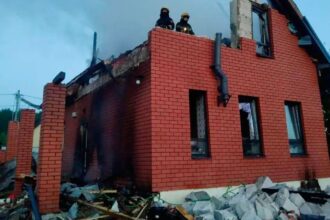 This photo released by Moscow Region Governor Andrei Vorobyev's official telegram channel shows the damage after a Ukrainian drone attack, just outside Moscow, Russia, on Sunday, May 17, 2026. (Moscow Region Governor Andrei Vorobyev's official telegram channel via AP)