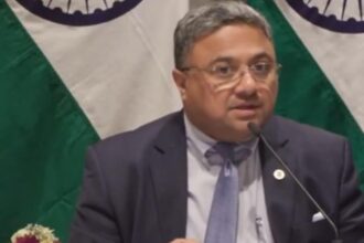 MEA Secretary (West) Sibi George firmly responded to repeated interruptions while answering questions on India’s international credibility (Photo/ANI)