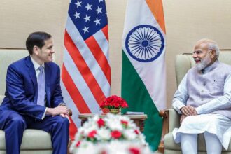 Prime Minister Narendra Modi with US Secretary of State Marco Rubio during a meeting, in New Delhi. (@narendramodi/X via PTI Photo)