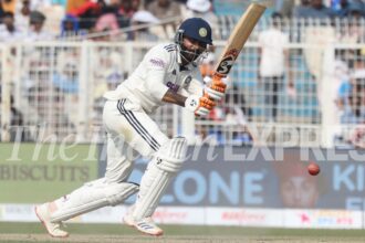 File image of Ravindra Jadeja batting for India at the Eden Gardens. (Express file photo)