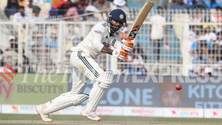 File image of Ravindra Jadeja batting for India at the Eden Gardens. (Express file photo)