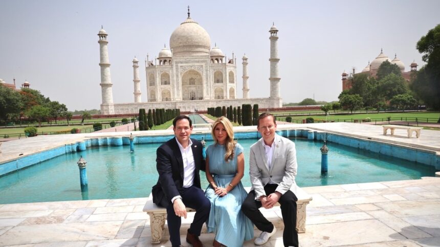 US Secretary of State Rubio visited the Taj Mahal on Monday along with her wife Jeanette Rubio and US Ambassador Sergio Gor.