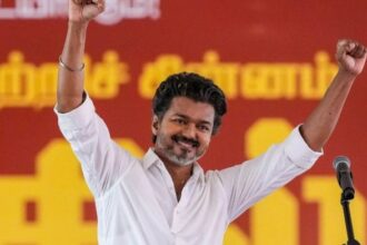 TVK chief Vijay at a public meeting ahead of Assembly elections, in Chennai | PTI Photo/ R Senthilkumar
