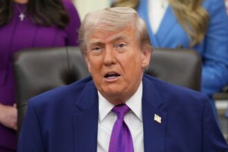 President Donald Trump speaks to reporters at an event about maternal healthcare, Monday, May 11, 2026, in the Oval Office of the White House, in Washington. (AP Photo/Jacquelyn Martin)