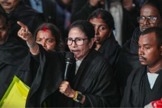 West Bengal Chief Minister Mamata Banerjee, along with families allegedly affected by the SIR process, speaks to the media after meeting Chief Election Commissioner Gyanesh Kumar, outside the Election Commission Office in New Delhi Monday. The black shawls were worn in a mark of protest | Suraj Singh Bisht | ThePrint