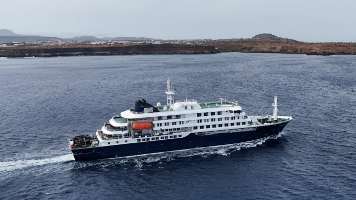 A drone view of the cruise ship MV Hondius carrying passengers suspected of having hantavirus. | Reuters