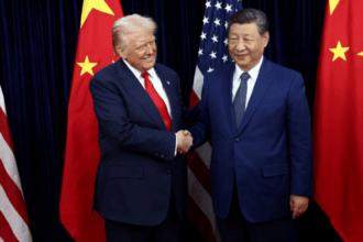 File photo of US President Donald Trump greeting Chinese President Xi Jinping as they held a bilateral meeting on the sidelines of APEC summit, in Busan, South Korea. | Reuters