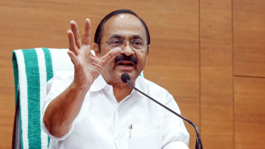 Kerala Chief Minister VD Satheesan addresses a press conference after a cabinet meeting, in Thiruvananthapuram