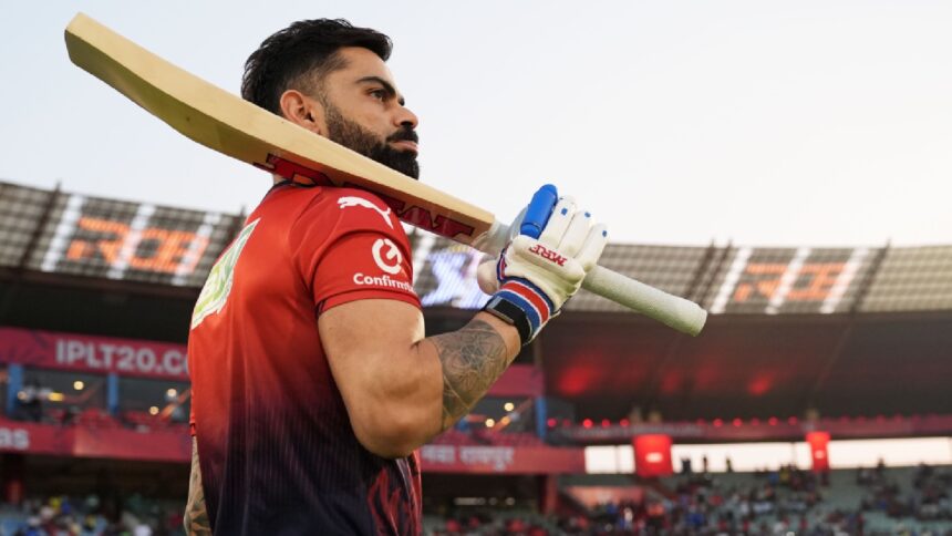 Virat Kohli of Royal Challengers Bengaluru during Match 54 of the TATA Indian Premier League 2026 between Royal Challengers Bengaluru and Mumbai Indians at Shaheed Veer Narayan Singh International Cricket Stadium, Raipur, India, on May 10, 2026. (Photo by Faheem Hussain / CREIMAS for IPL)
