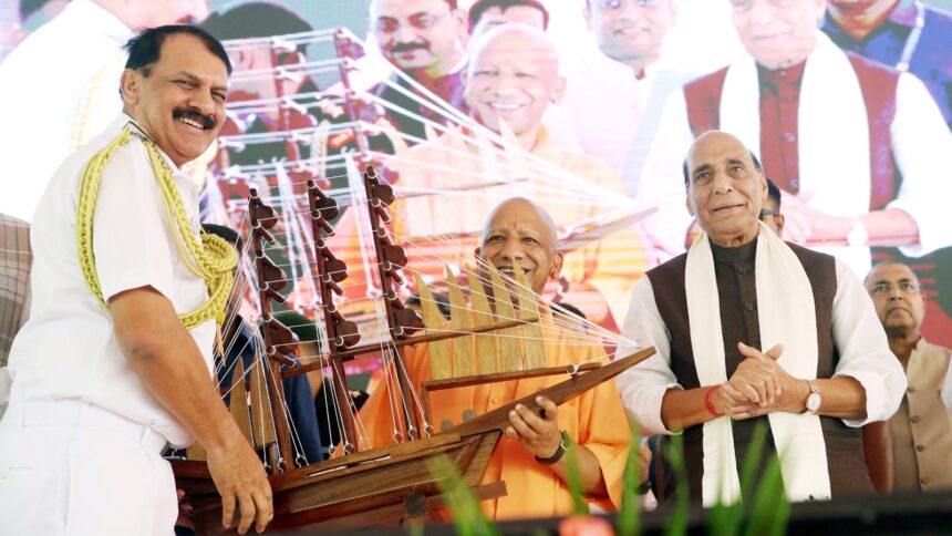Nausena Shaurya Vatika, Nausena Shaurya Vatika rajnath singh Indian Naval force, rajnath singh Indian Navy, rajnath singh, Indian Navy, Yogi Adityanath, INS Gomati, Indian express news, current affairs