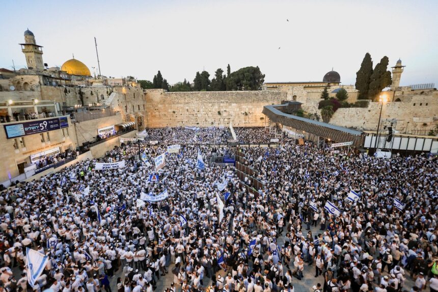 Israeli nationalists march through Jerusalem’s Old City during Jerusalem Day.