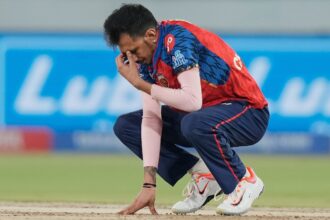 PBKS' Yuzvendra Chahal reacts after a catching chance was put down by Lockie Ferguson during the Indian Premier League cricket match between Sunrisers Hyderabad and Punjab Kings in Hyderabad. (AP Photo)