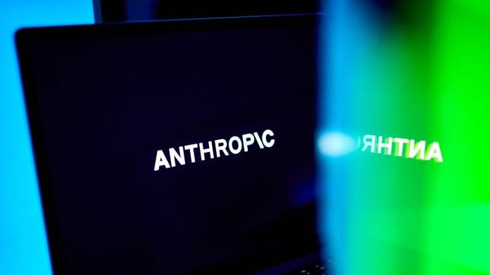 The Anthropic logo on a laptop arranged in Forest Hills, New York, US, on Wednesday, April 22, 2026. Anthropic PBC has said its new artificial intelligence tool, Claude Mythos Preview, is too powerful to release to the general public | Bloomberg