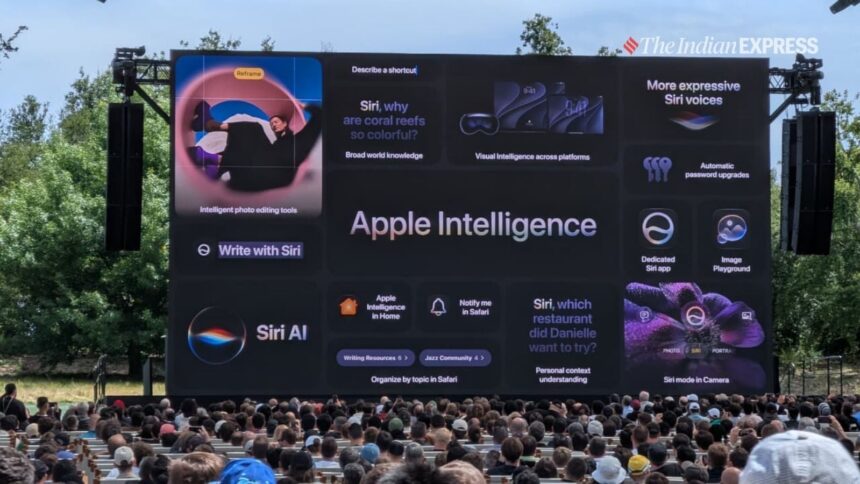 Apple executives present new AI-powered Siri features during the WWDC 2026 keynote in Cupertino, California, as the company seeks to strengthen its position in the rapidly evolving artificial intelligence market. (Image: The Indian Express/ Anuj Bhatia)