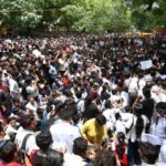 Cockroach Janta Party (CJP) founder Abhijeet Dipke led a protest at Jantar Mantar in New Delhi on Saturday, (Express Photo by Gajendra Yadav)