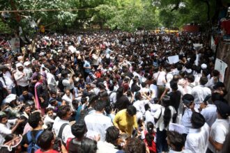 Cockroach Janta Party (CJP) founder Abhijeet Dipke led a protest at Jantar Mantar in New Delhi on Saturday, (Express Photo by Gajendra Yadav)