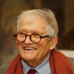 Artist David Hockney after unveiling the bottle design for the 2014 vintage wine of Château Mouton Rothschild in London, Friday, Feb. 3, 2017. (AP Photo