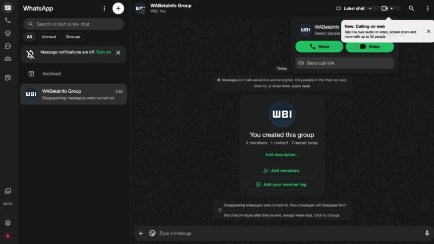 WhatsApp is rolling out group voice and video calling support on the web for select beta testers. (Image: WABetaInfo)