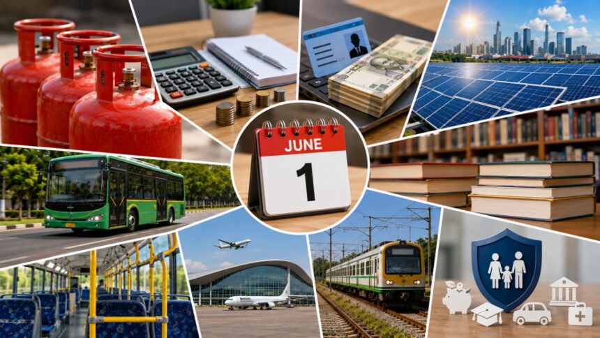 The changes span multiple sectors, including cooking gas pricing, income tax rules, banking norms, solar energy regulations, education, transport and state welfare schemes
