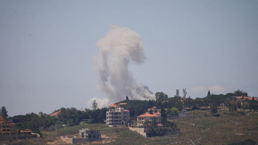 Smoke billows from southern Lebanon following an Israeli strike, as seen from Nabatieh, Lebanon, June 6, 2026. (REUTERS)