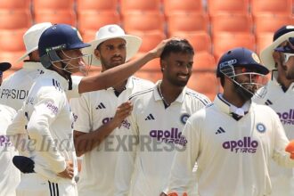 Manav Suthar picked six wickets in Afghanistan's first innings while Washington Sundar picked four in their second. (Express Photo by Kamleshwar Singh)