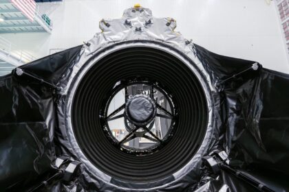 Before launch, the telescope will be enclosed inside a protective payload fairing designed to shield it during ascent through Earth’s atmosphere. (Image: Nasa)