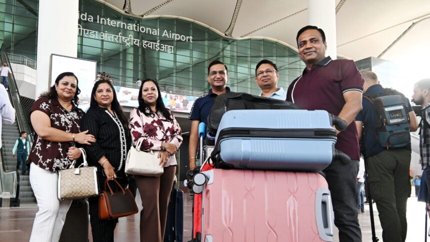 Passengers arrive at the Noida International Airport in Jewar (PTI Photo)