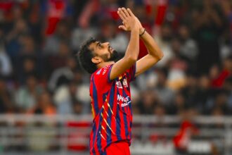 Lucknow Super Giants' Prince Yadav celebrates a wicket during an Indian Premier League cricket match. (AP Photo)