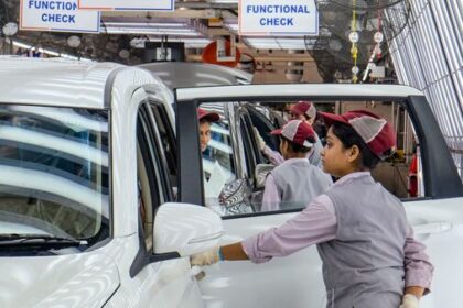 Gurugram: Women employees during the quality control, functional checks and appearance checks of vehicles, at the Maruti Suzuki facility, in Gurugram, Friday, March 27, 2026. (PTI Photo) (PTI03_27_2026_000284A)
