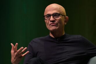Satya Nadella, the chief executive of Microsoft, at the Hard Fork Live event in San Francisco, June 10, 2026. (Mike Kai Chen/The New York Times)