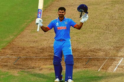 File image of Shreyas Iyer celebrating a century for Team India. (PHOTO: Reuters)