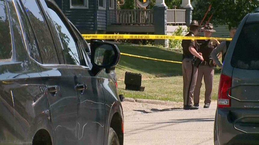 This image taken from video provided by WQAD, police investigate the fatal shootings of several people in Muscatine, Iowa. (Photo: AP)