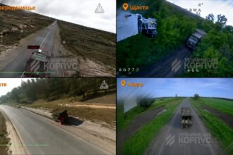 Destroyed trucks now line the route, as Russian convoys have attempted to move off main roads to avoid detection. (Screenshot/twitter.com/NOELreports)