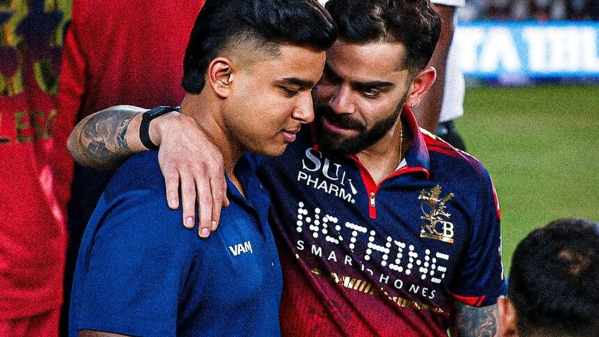 Kohli could be seen putting his arms around Sooryavanshi before seemingly sharing some words of wisdom with the teenager. (Star Sports screenshot)