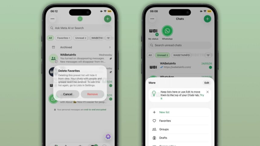WhatsApp is rolling out a redesigned chat list interface on iPhones, allowing users to customise filters and manage conversations more efficiently. (Image: WABetaInfo)