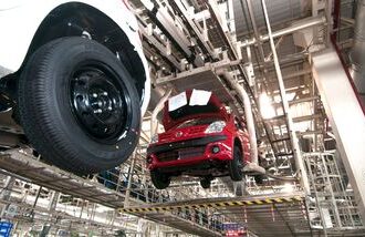 Maruti suzuki plant at manesar, production has slowed down, due to the striking employees, though company produced 60 cars, today.phtographed by Ramesh Pathania.1st september. 2011