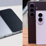 iPhone foldable unofficial leak (L) and Samsung fold (R).