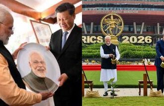 PM Narendra Modi and Chinese President Xi Jinping at Mahabalipuram Summit (L) and BRICS Summit in New Delhi (R).