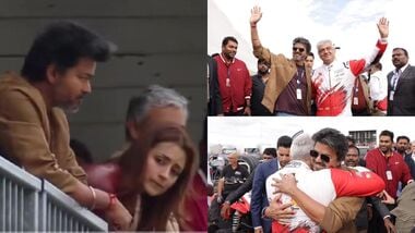 CM Vijay and Trisha Krishnan at Ajith Kumar's Le Mans race in London.