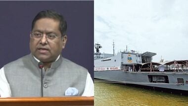 Randhir Jaiswal (R) and INS Kolkata (L)