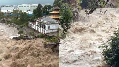 A view of the swollen Bagmati River in Kathmandu on Friday.