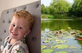 A picture of Noah Woods (L) and a representative image of a pond (R).