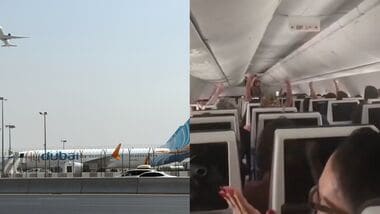 A representative picture of Fly Dubai flight (L) and a picture from viral video (R).